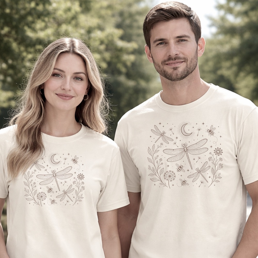 Dragonflies Drifting Among Bees and Dandelion Seeds Tee